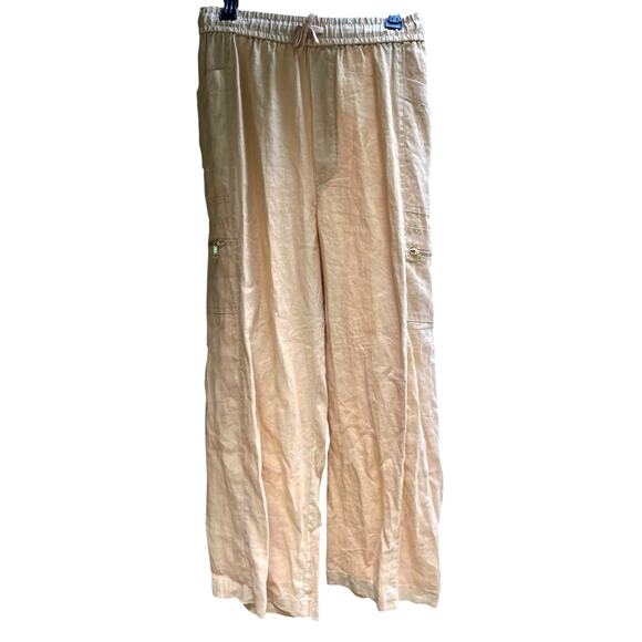 DKNY Pure Linen Drawstring Cargo Pants | Womens XL, sandalwood NEW! - Picture 5 of 12